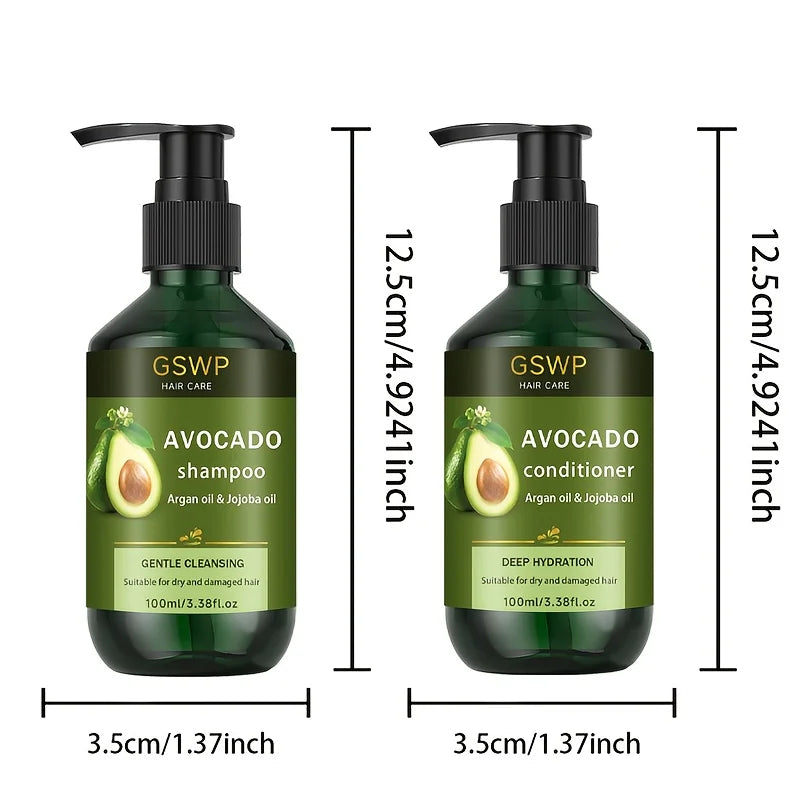 Set Shampoo e Balsamo all’Avocado GSWP – con Olio di Avocado e Olio di Jojoba, Idratazione Profonda e Rafforzamento del Capello, Unisex