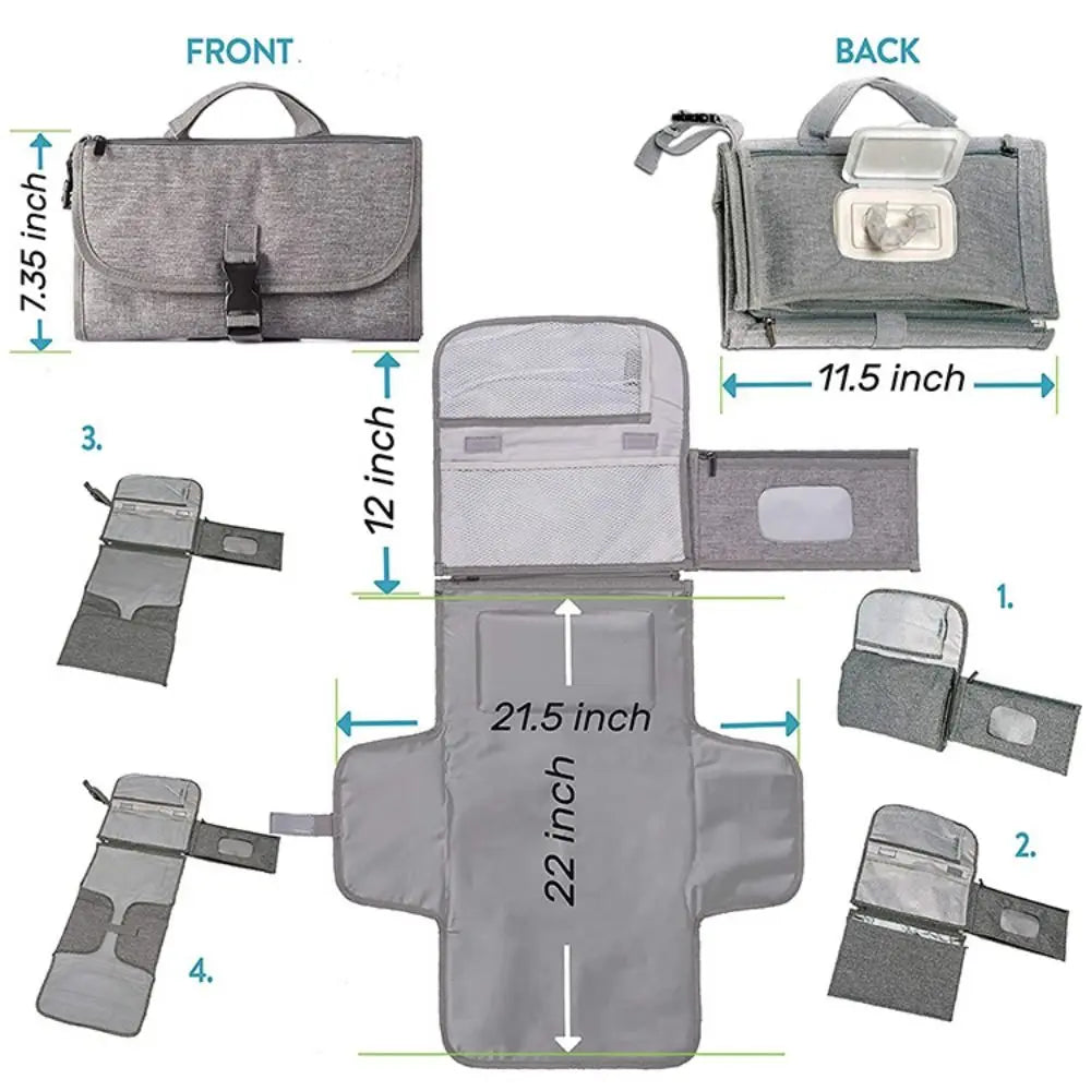 Fasciatoio Portatile con Tasche – Impermeabile, Pieghevole | Kit Cambio Pannolino da Viaggio, Idea Regalo Bebè