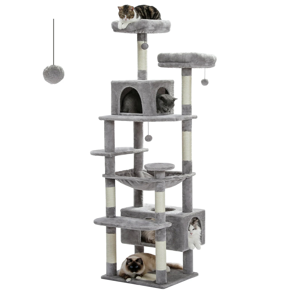 PAWZ Road Albero per Gatti da Interno Grande con Tiragraffi in Sisal, Amaca, Piattaforme e Grotte – 136/164/184 cm