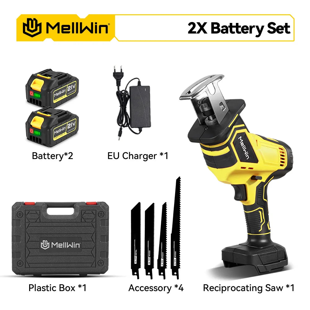 Sega Alternativa Elettrica MELLWIN Brushless con 4 Lame – Legno e Metallo Senza Fili | Compatibile Batteria Makita 18V