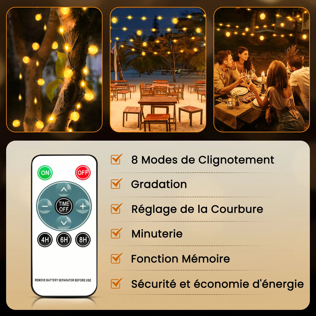Catena luminosa LED con sfere marocchine e telecomando