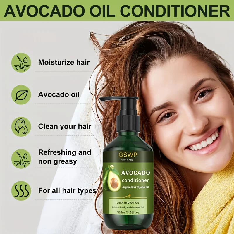 Set Shampoo e Balsamo all’Avocado GSWP – con Olio di Avocado e Olio di Jojoba, Idratazione Profonda e Rafforzamento del Capello, Unisex