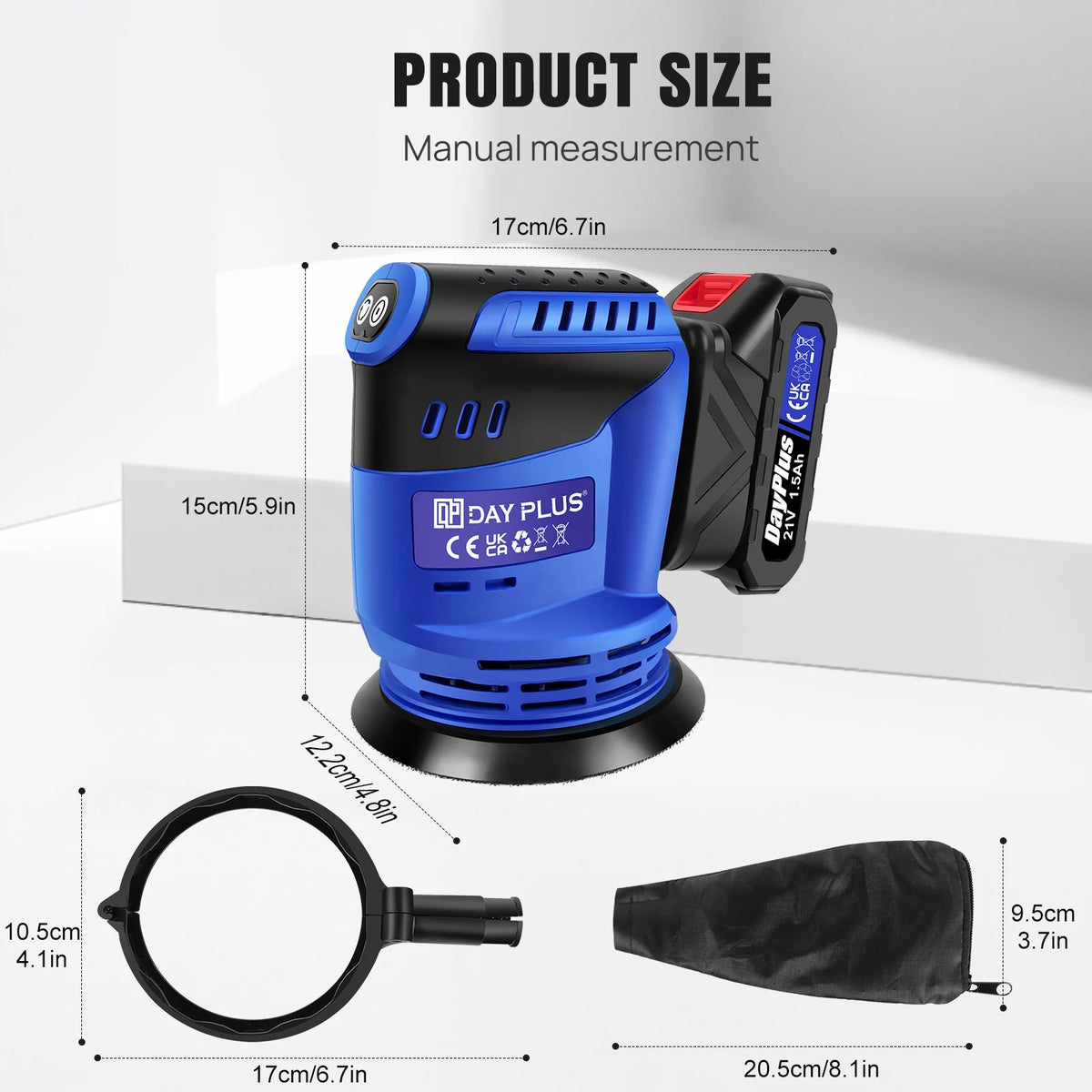 Levigatrice Orbitale Senza Fili 3000W 21V – 3 Velocità, Disco 125mm, Sacchetto Raccolta Polvere, Lucidatura e Rimozione Vernice