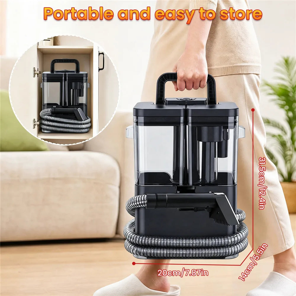 Pulitore a Vapore Portatile 450W – Aspira e Lava Tappeti, Divani e Tendaggi, 12kPa, 3 Testine, Doppio Serbatoio