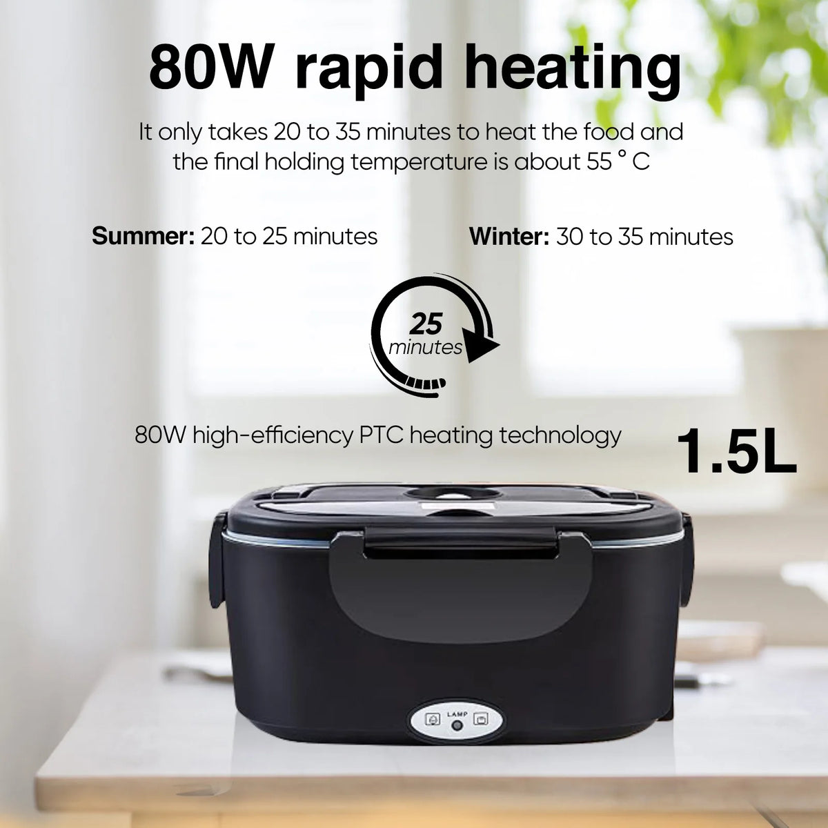 Lunch Box Elettrica 1,5L – Scaldavivande Portatile Auto e Ufficio, 12V/24V/220V Multi-Tensione con Contenitore in Acciaio Inox