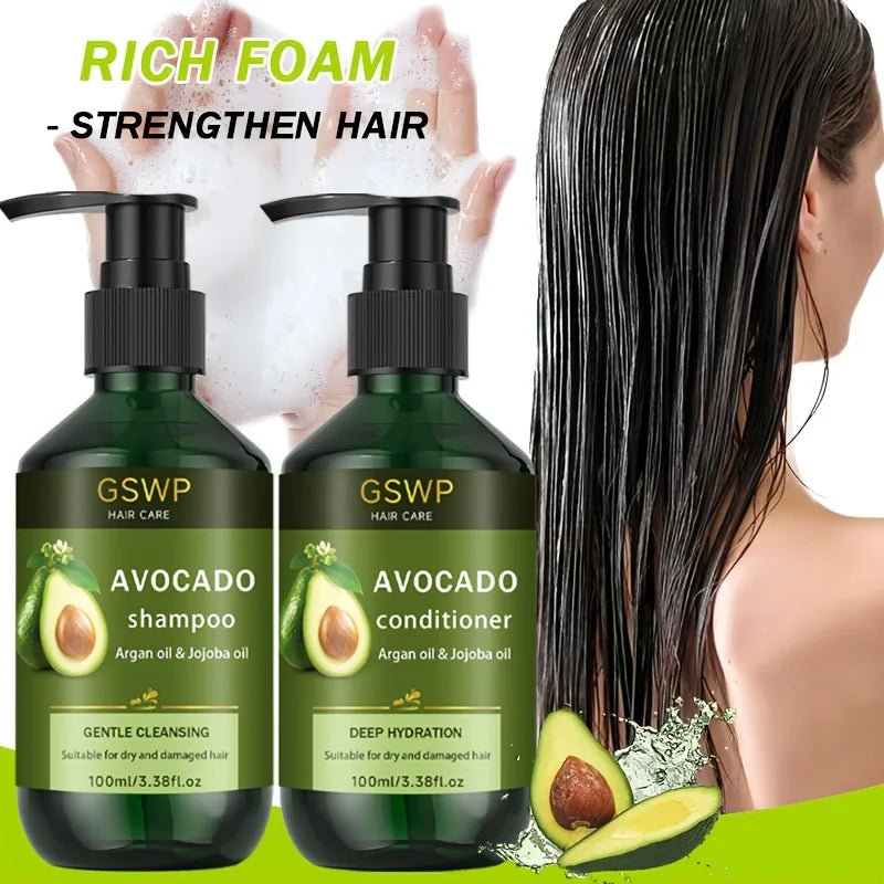 Set Shampoo e Balsamo all’Avocado GSWP – con Olio di Avocado e Olio di Jojoba, Idratazione Profonda e Rafforzamento del Capello, Unisex