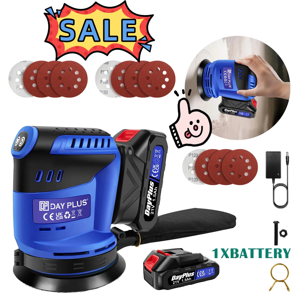 Levigatrice Orbitale Senza Fili 3000W 21V – 3 Velocità, Disco 125mm, Sacchetto Raccolta Polvere, Lucidatura e Rimozione Vernice