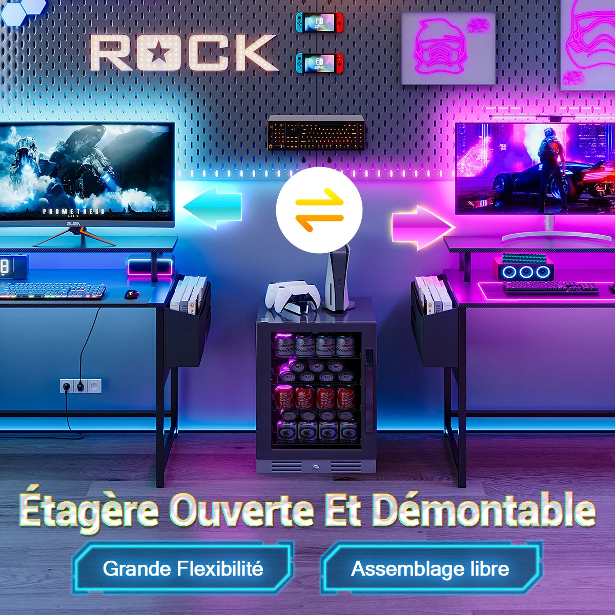 Scrivania ad L Mihtrov – Gaming Desk con LED, Presa USB Integrata, Cassettiera, Alzata Monitor e Hutch, Portata 250kg