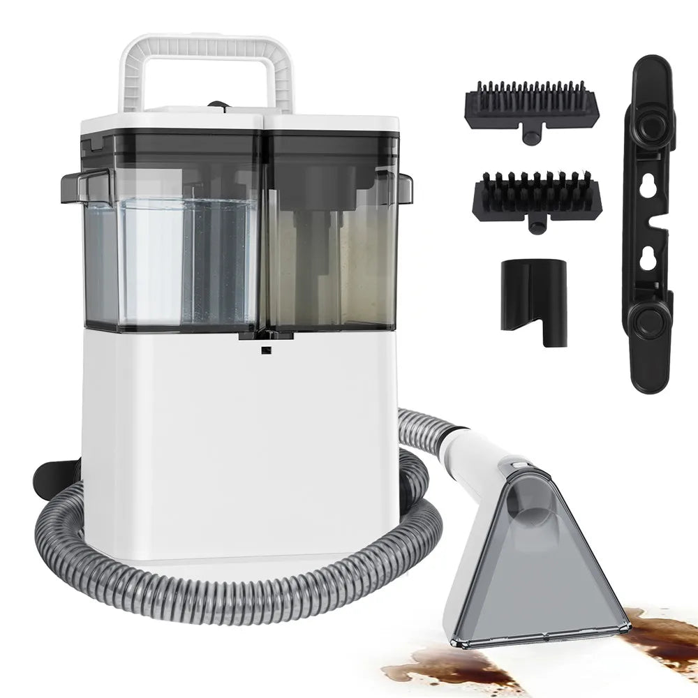 Pulitore a Vapore Portatile 450W – Aspira e Lava Tappeti, Divani e Tendaggi, 12kPa, 3 Testine, Doppio Serbatoio