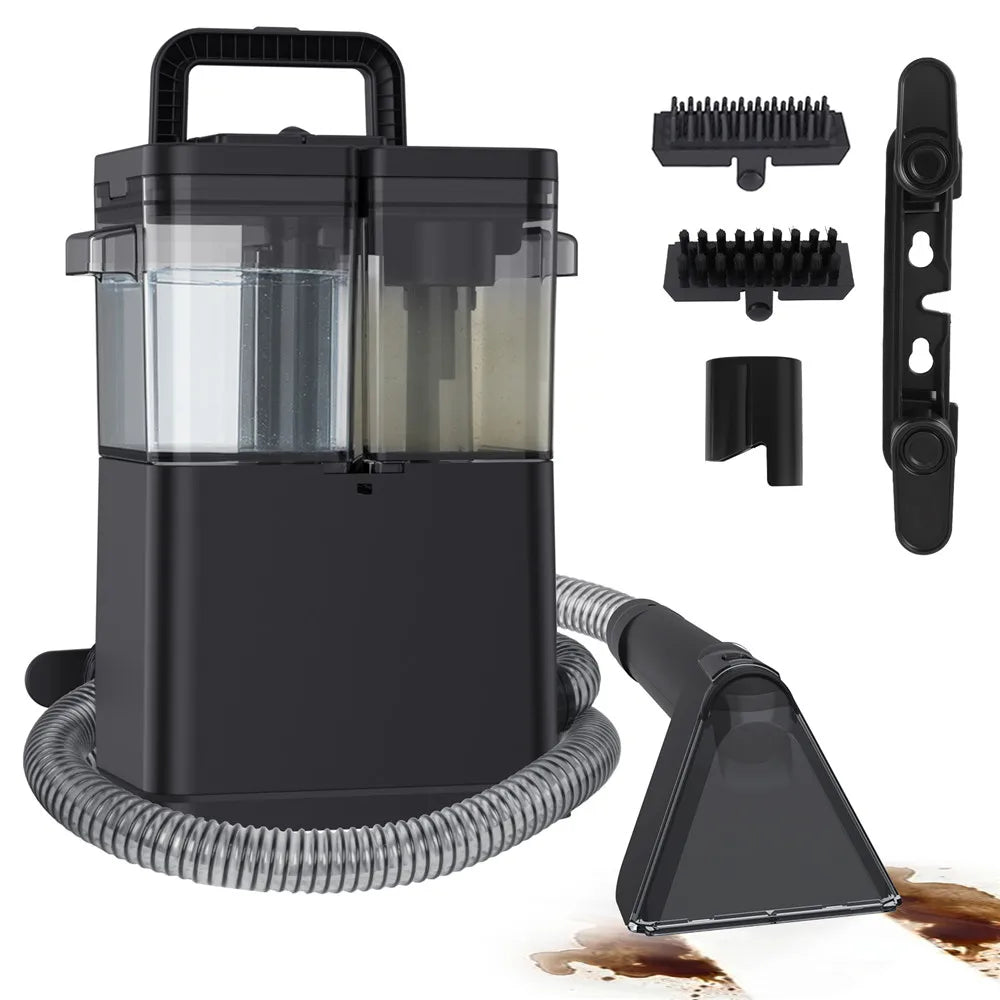Pulitore a Vapore Portatile 450W – Aspira e Lava Tappeti, Divani e Tendaggi, 12kPa, 3 Testine, Doppio Serbatoio