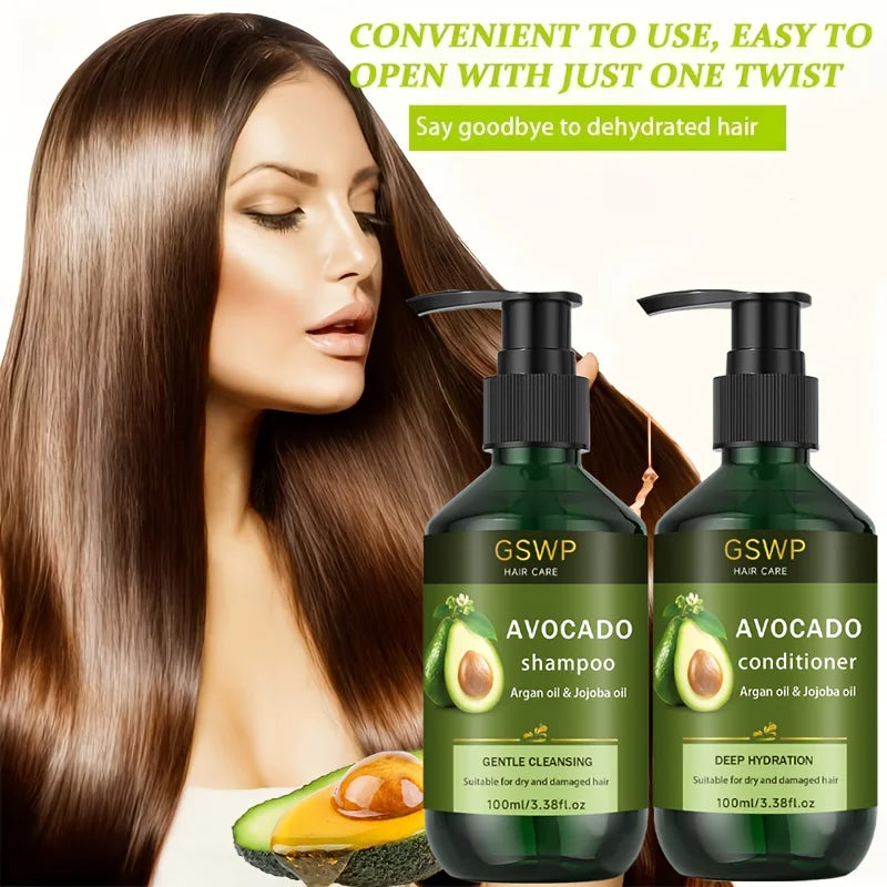 Set Shampoo e Balsamo all’Avocado GSWP – con Olio di Avocado e Olio di Jojoba, Idratazione Profonda e Rafforzamento del Capello, Unisex