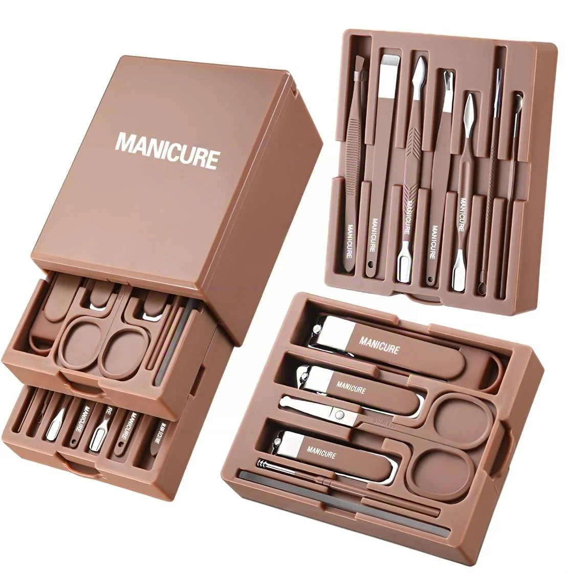 Set Manicure e Pedicure 13 Pezzi con Specchio – Acciaio Inox, Idea Regalo per Donna e Uomo