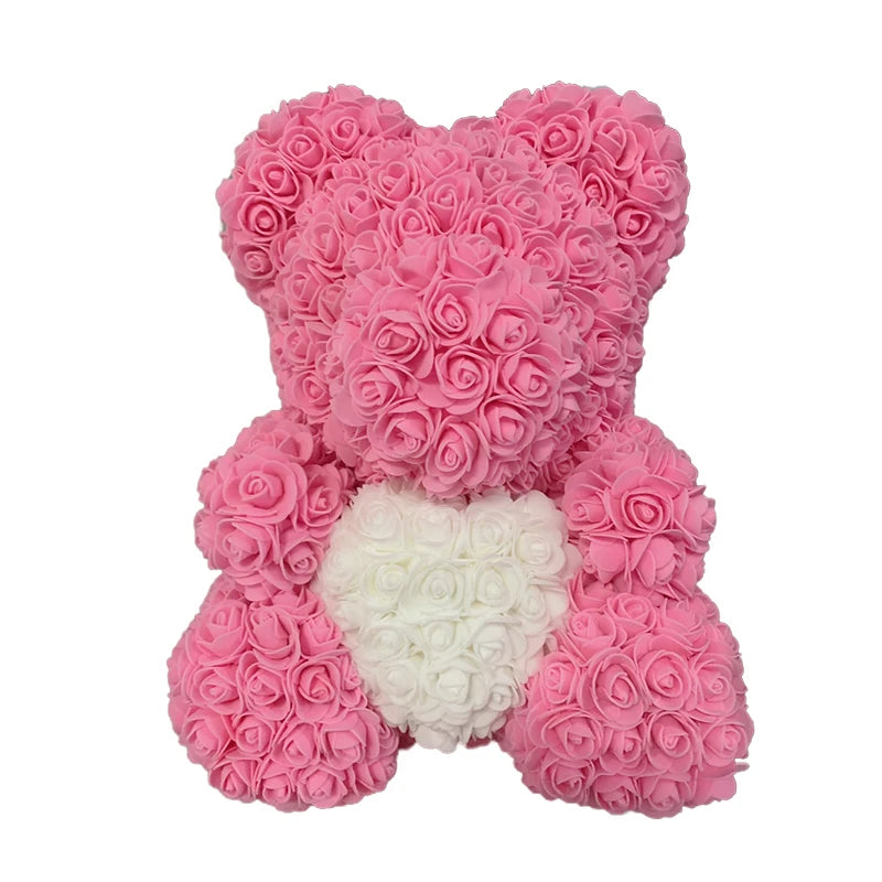 Orsetto di rose artificiali con cuore