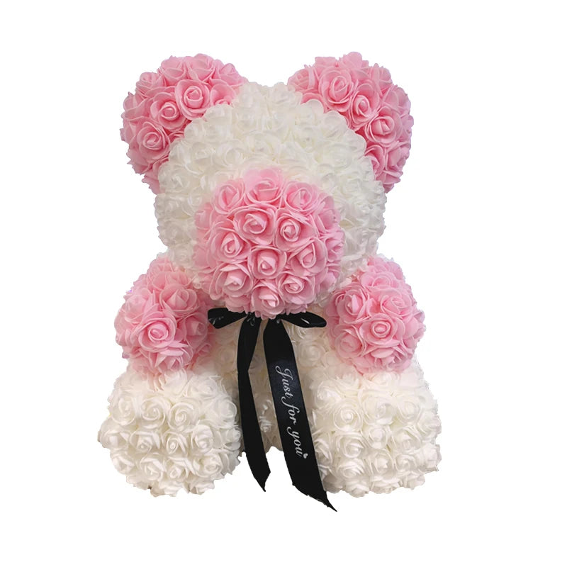 Orsetto di rose artificiali con cuore