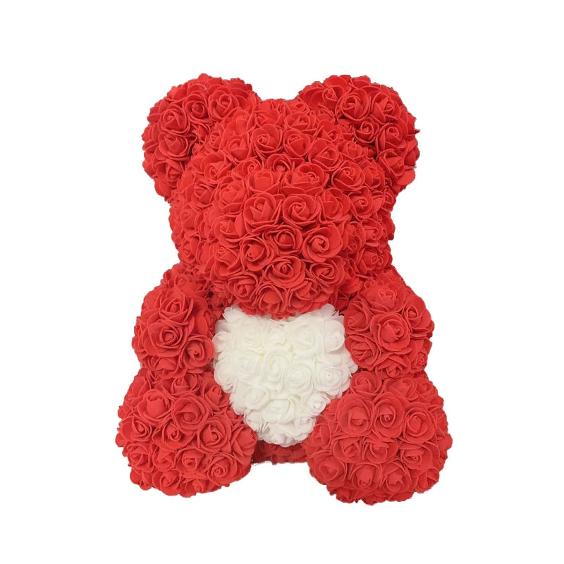 Orsetto di rose artificiali con cuore