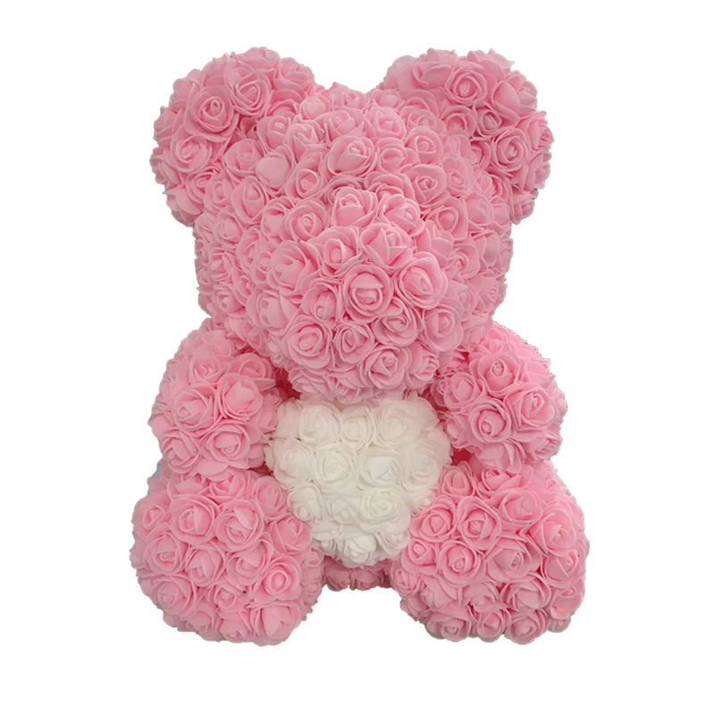 Orsetto di rose artificiali con cuore