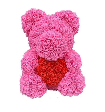 Orsetto di rose artificiali con cuore