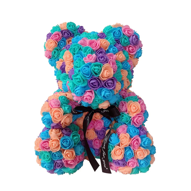 Orsetto di rose artificiali con cuore