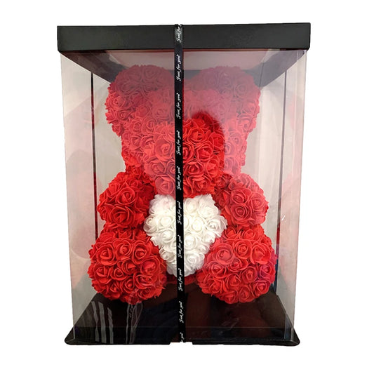 Orsetto di rose artificiali con cuore