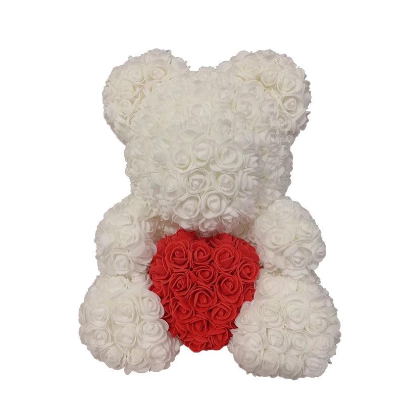 Orsetto di rose artificiali con cuore