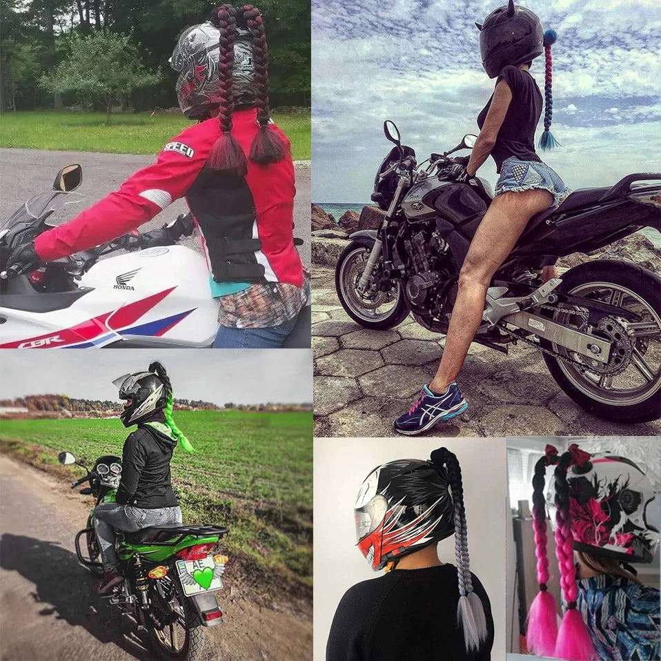 Benehair Trecce Sintetiche per Casco con Sfumatura – Coda con Ventosa e Fiocco per Moto 1 PZ