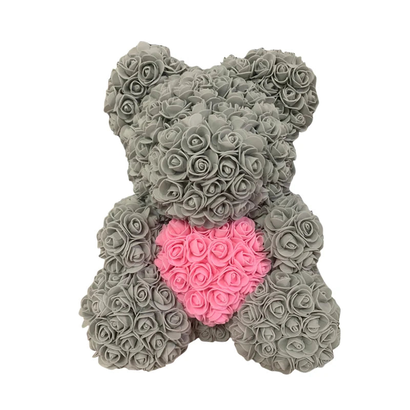 Orsetto di rose artificiali con cuore