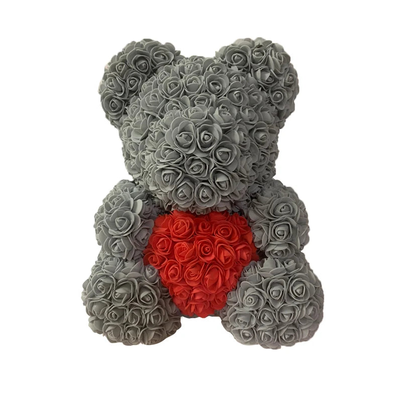 Orsetto di rose artificiali con cuore