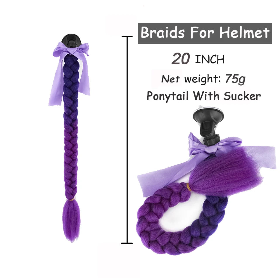 Benehair Trecce Sintetiche per Casco con Sfumatura – Coda con Ventosa e Fiocco per Moto 1 PZ
