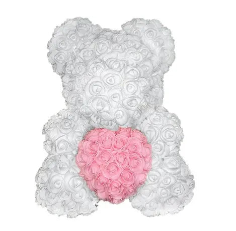 Orsetto di rose artificiali con cuore