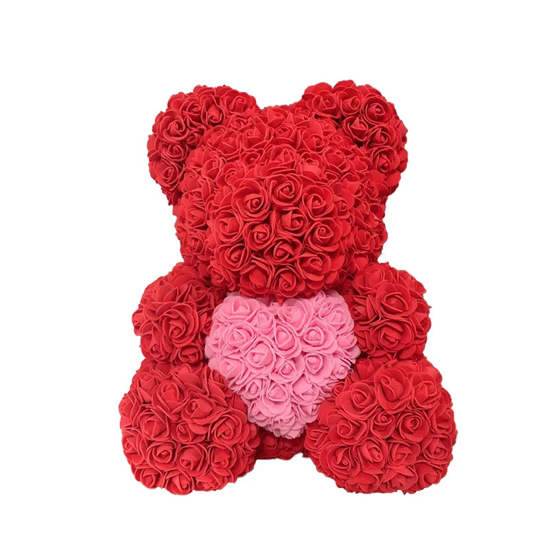 Orsetto di rose artificiali con cuore