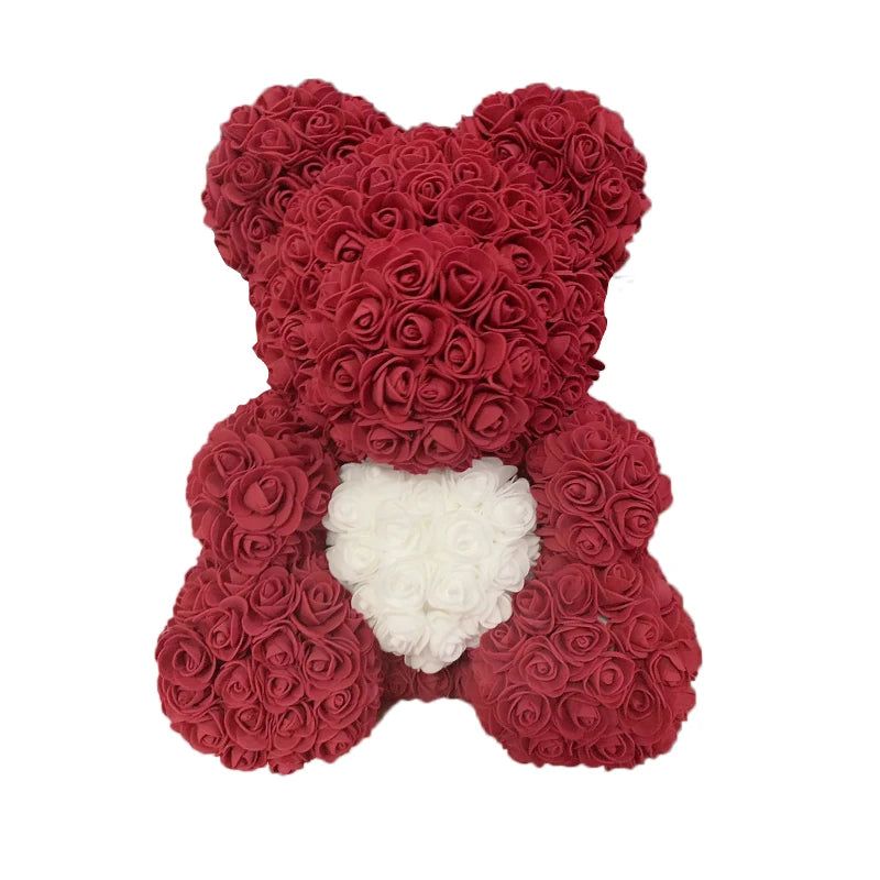 Orsetto di rose artificiali con cuore