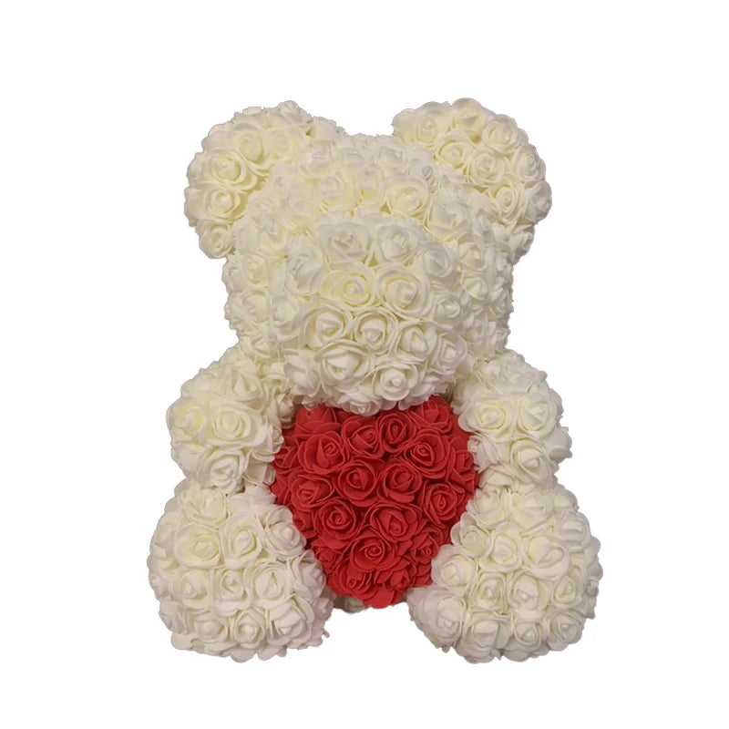 Orsetto di rose artificiali con cuore
