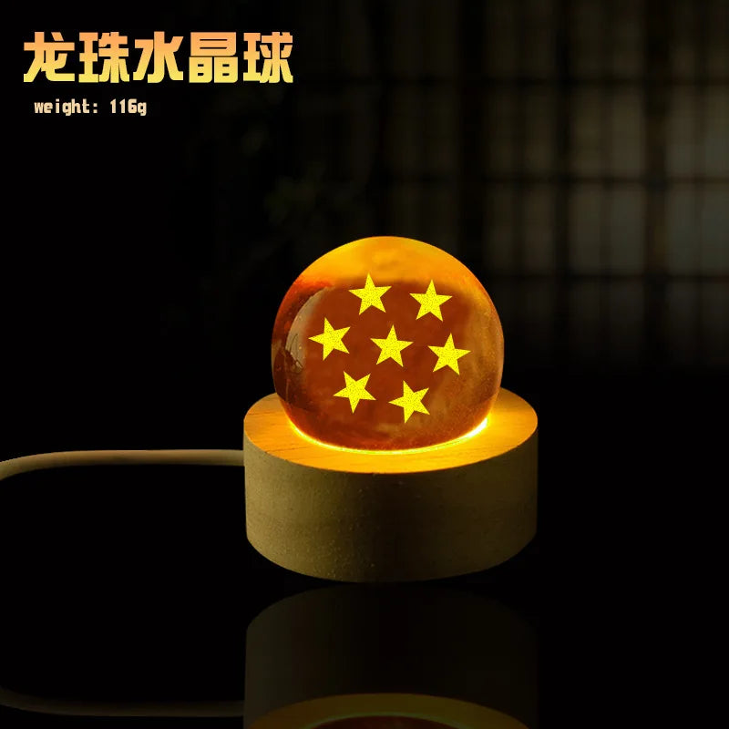 Sfera del Drago Dragon Ball Z – Cristallo Giallo con Base LED in Legno, 1-7 Stelle, Lampada da Notte e Decorazione Scrivania
