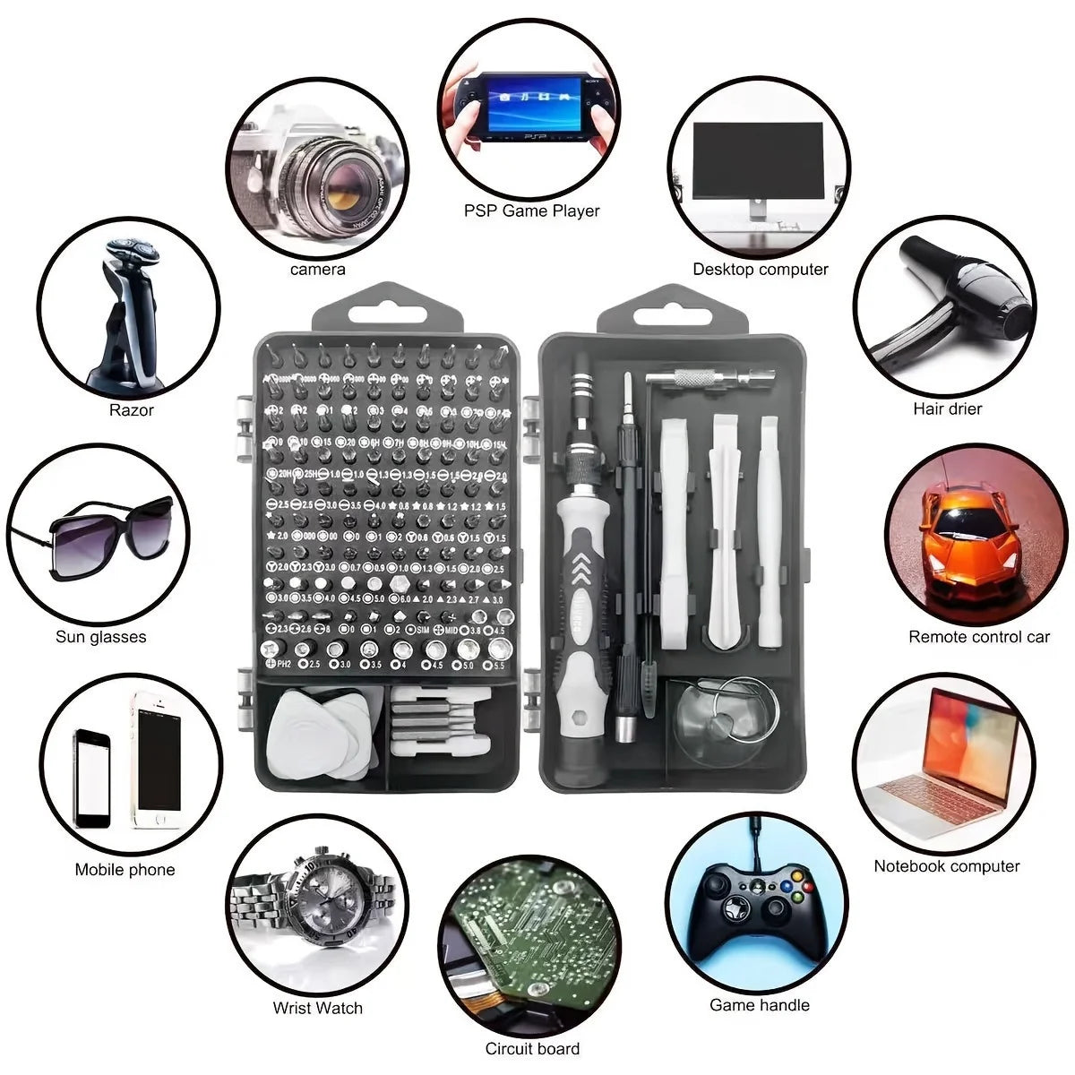 Kit Cacciaviti 115 in 1 Professionale – Riparazione Telefono, Computer, Orologi, Console e Occhiali