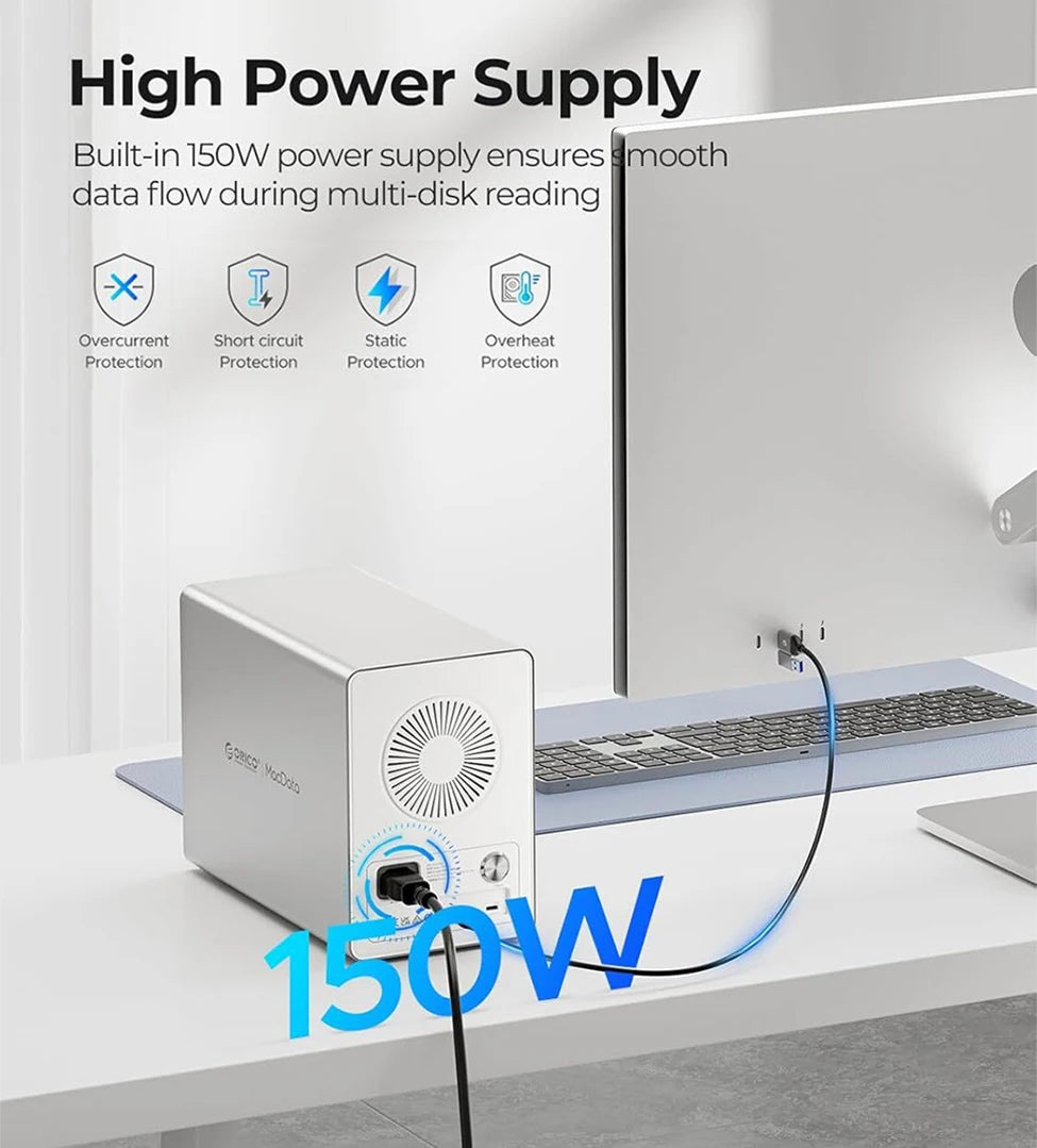 Docking Station ORICO 4/5 Bay SATA 10Gbps – Box Esterno HDD/SSD 2,5"/3,5", USB 3.2 Type-C, Daisy Chain, 110TB, Alimentatore 150W