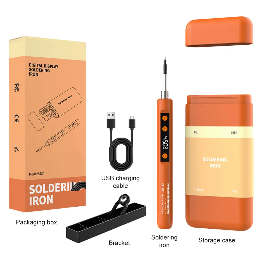 Saldatore Elettrico Digitale USB Type-C 8-15W – Temperatura Regolabile 180-450°C, Riscaldamento Rapido, Kit Mini Portatile