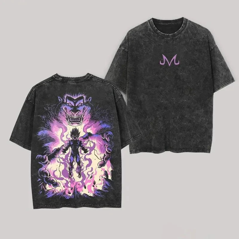 T-Shirt Dragon Ball Cosplay – Goku & Vegeta | Oversize Washed, Cotone, Anime Harajuku Streetwear Uomo