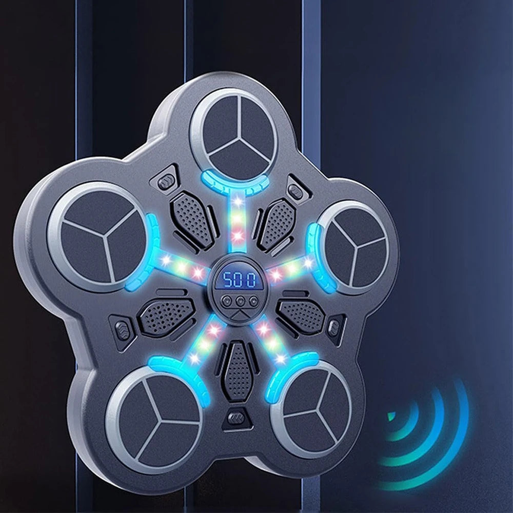 Sacco da Boxe da Parete con Musica – 3 Velocità, Luci LED, Senza Foratura | 34x33x4,5cm | Palestra Casa, Fitness, Dimagrimento