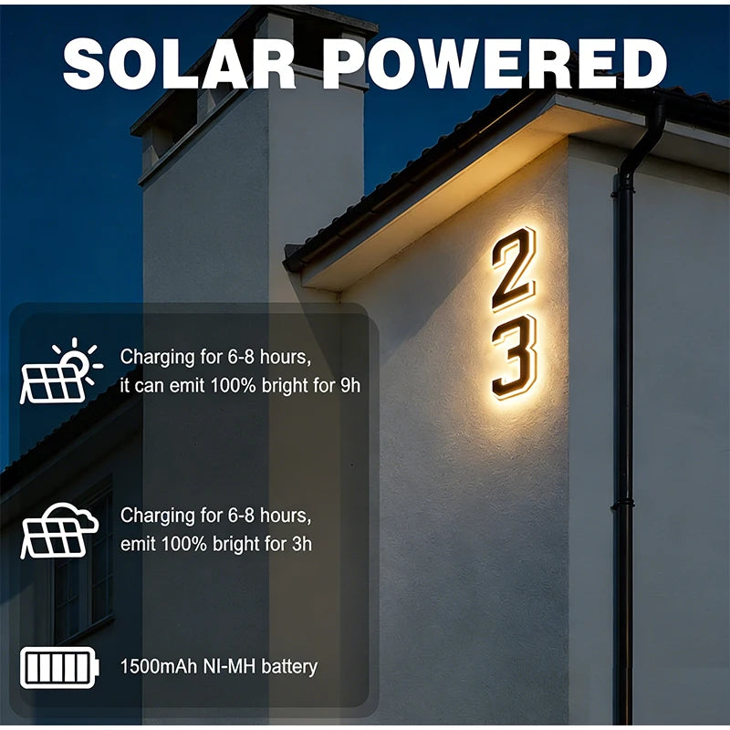 Numero civico solare LED impermeabile con sensore