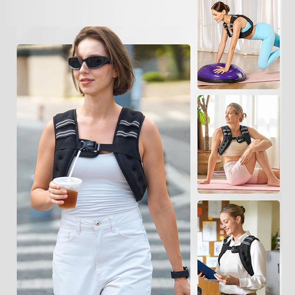Gilet Zavorrato 12 lb (5.4 kg) con Cinghia Regolabile, Tasche e Strisce Riflettenti – per Yoga, Jogging, Pesi e Allenamento
