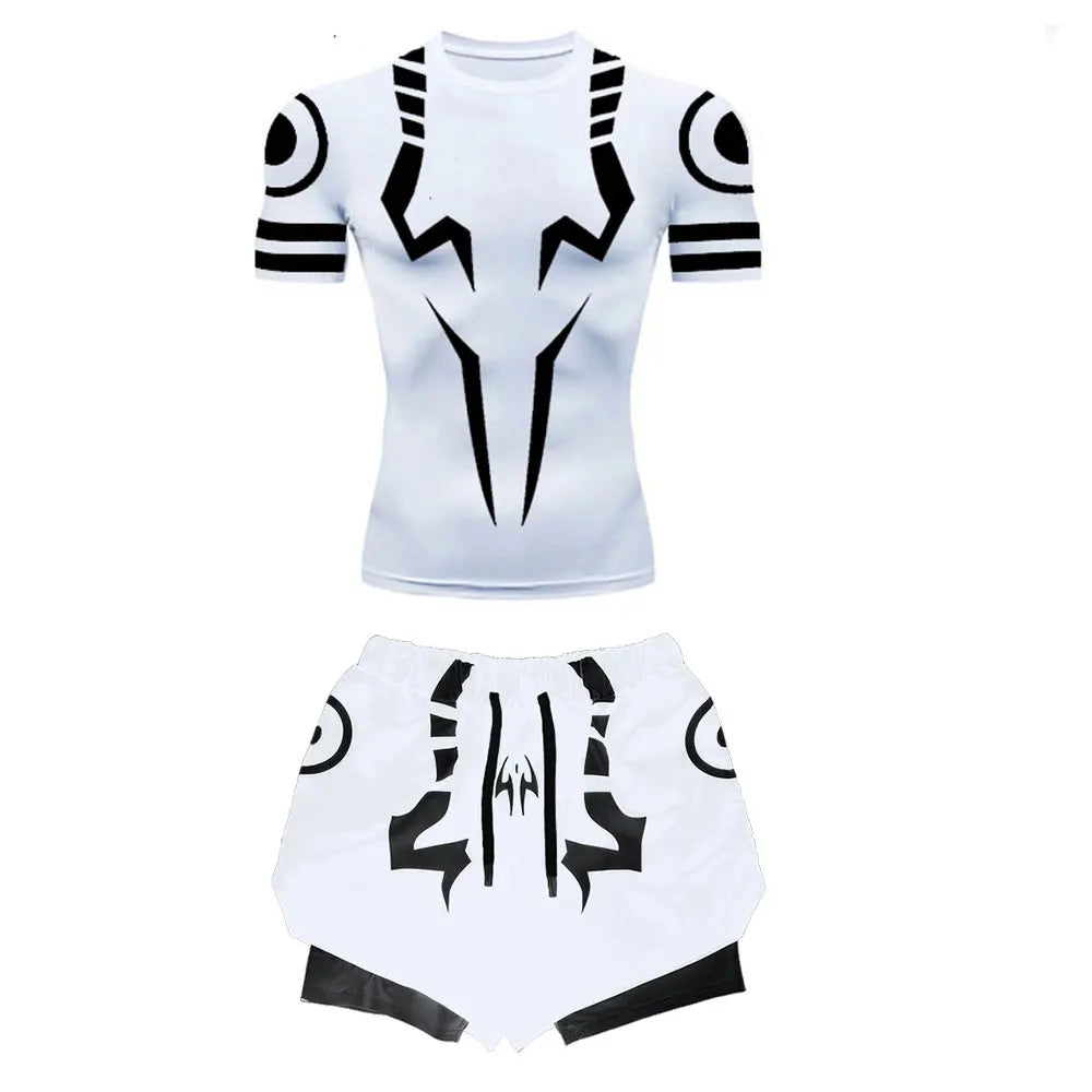 Set Compressione Anime Jujutsu Kaisen – Maglia 3D + Shorts da Palestra, Asciugatura Rapida, per Uomo