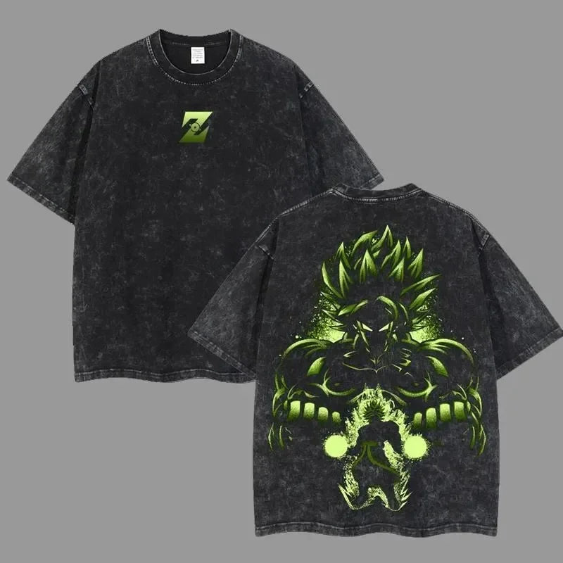 T-Shirt Dragon Ball Cosplay – Goku & Vegeta | Oversize Washed, Cotone, Anime Harajuku Streetwear Uomo