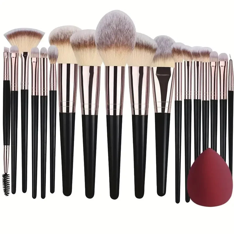 Set Pennelli Make-up Professionali – 3/10/15/18/20 pz, Setole Morbide, Fondotinta, Occhi, Blush e Contouring + Spugnetta Opzionale