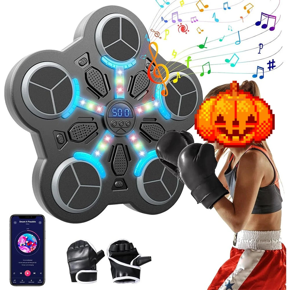 Sacco da Boxe da Parete con Musica – 3 Velocità, Luci LED, Senza Foratura | 34x33x4,5cm | Palestra Casa, Fitness, Dimagrimento