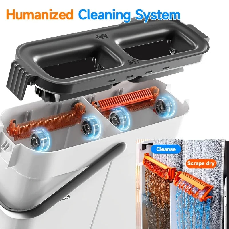 JOYBOS Mocio Piatto 33cm con Secchio – Sistema Lavaggio e Asciugatura, Senza Mani, per Pavimenti di Casa