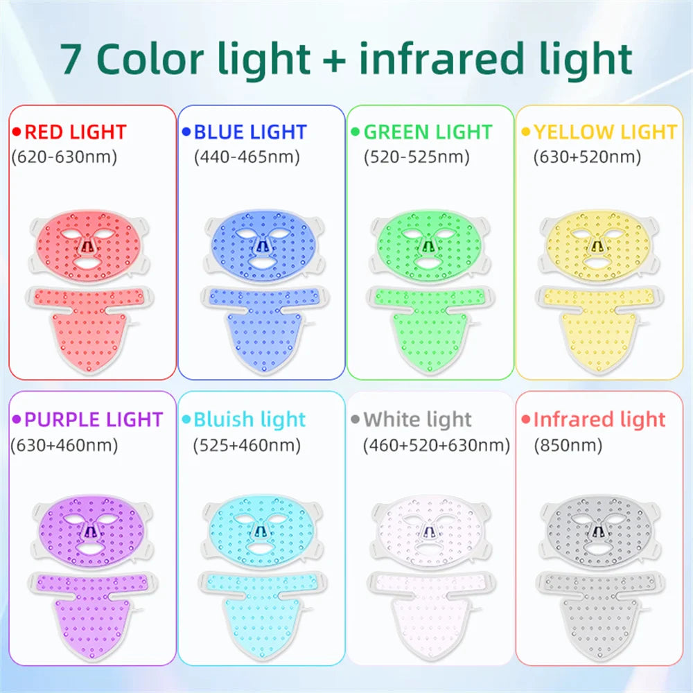Maschera LED 8 Colori Viso e Collo – Terapia Luce Rossa e Infrarossi | Anti-Età, Acne, Sebo, Schiarente