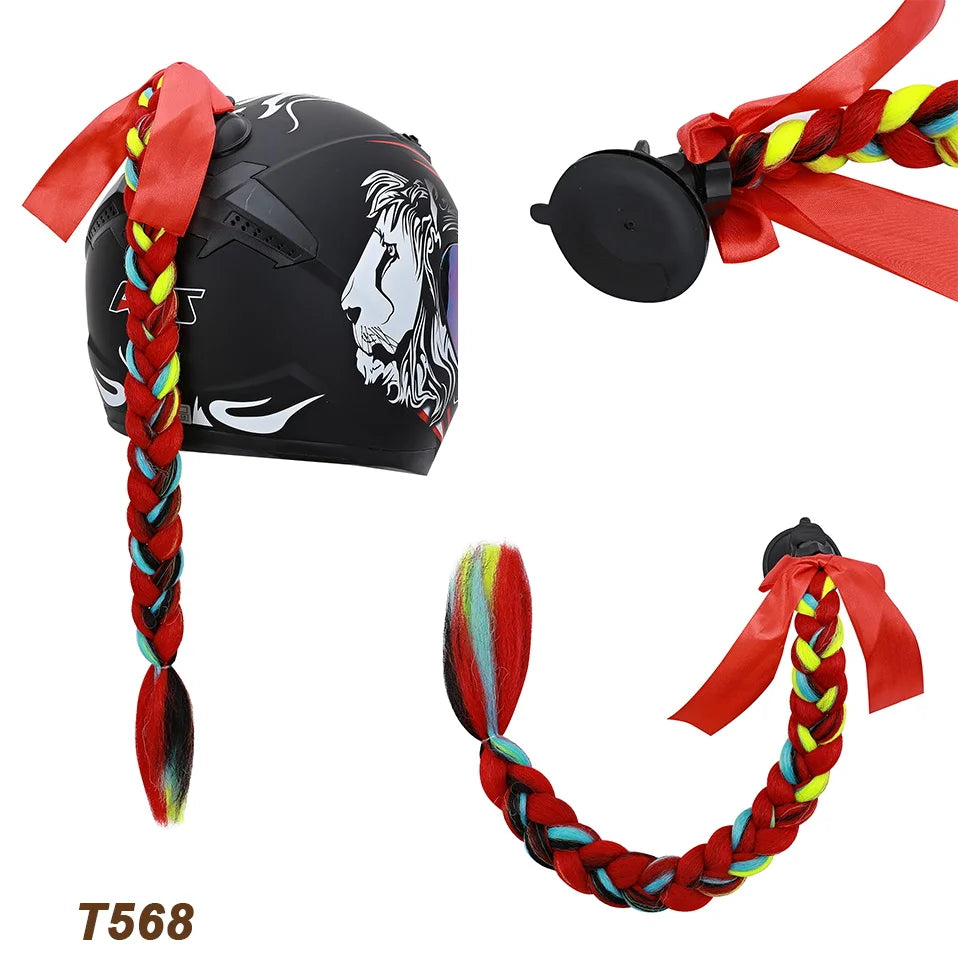 Benehair Trecce Sintetiche per Casco con Sfumatura – Coda con Ventosa e Fiocco per Moto 1 PZ