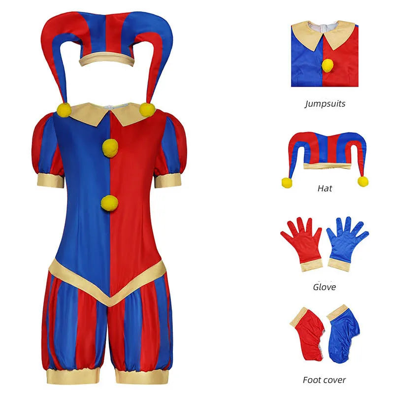 Costume cosplay Pomni completo con cappello e guanti