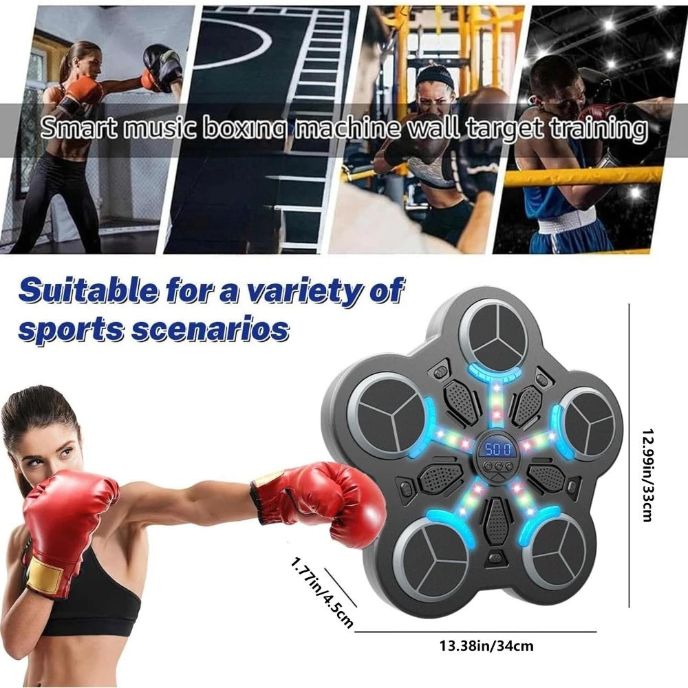 Sacco da Boxe da Parete con Musica – 3 Velocità, Luci LED, Senza Foratura | 34x33x4,5cm | Palestra Casa, Fitness, Dimagrimento