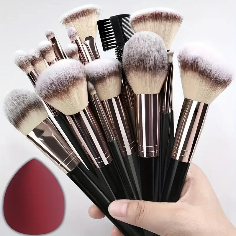 Set Pennelli Make-up Professionali – 3/10/15/18/20 pz, Setole Morbide, Fondotinta, Occhi, Blush e Contouring + Spugnetta Opzionale